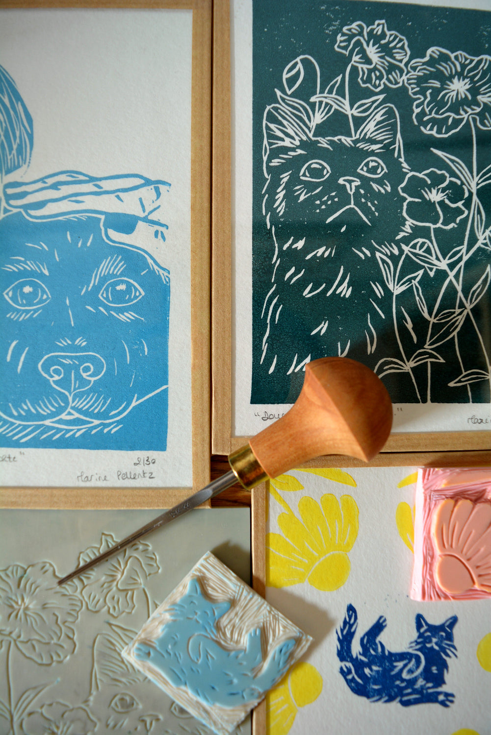 Linogravures animalières artisanales