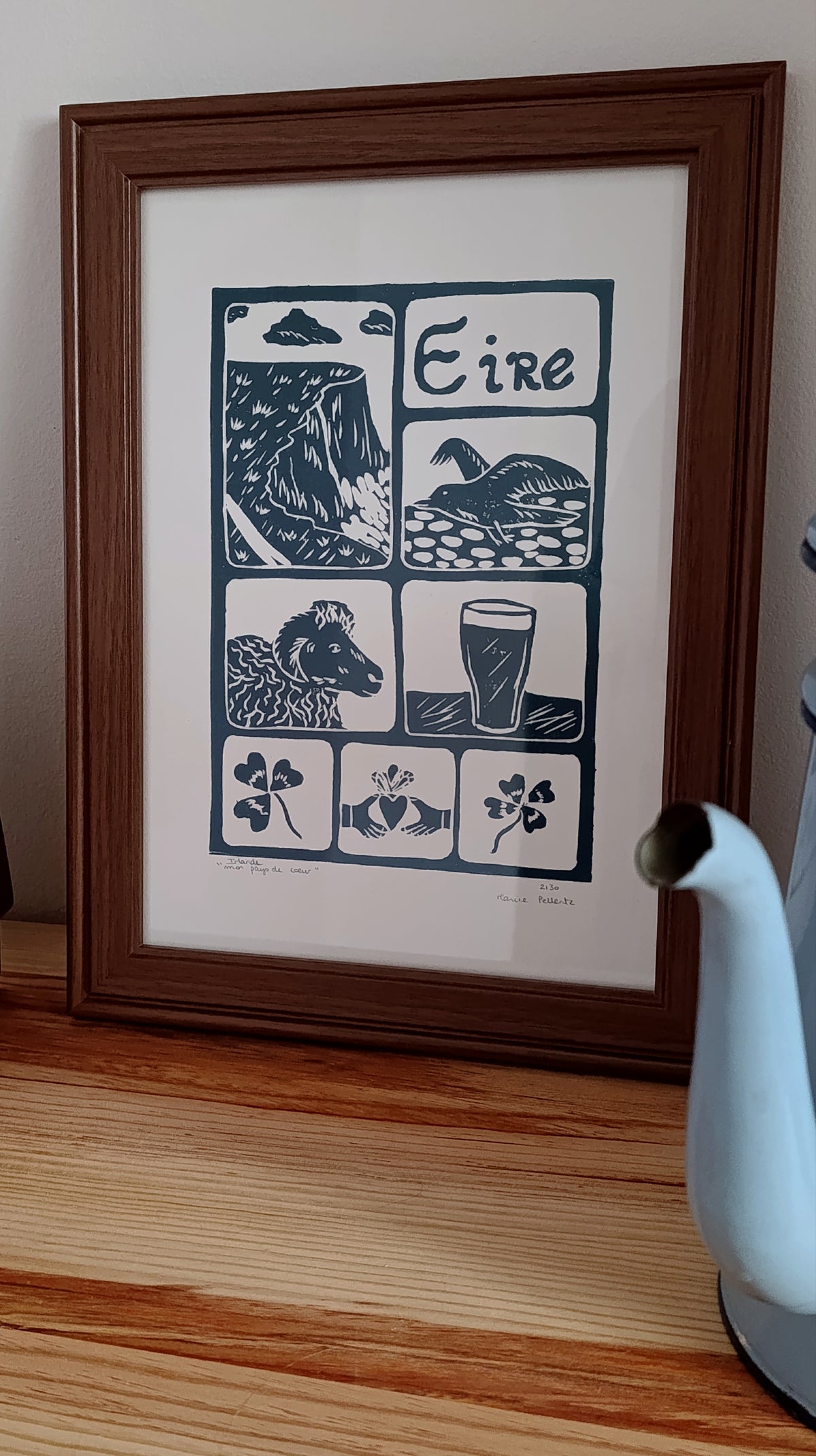 Linogravure "Irlande, mon pays de cœur" – Estampe artisanale signée - Format A4