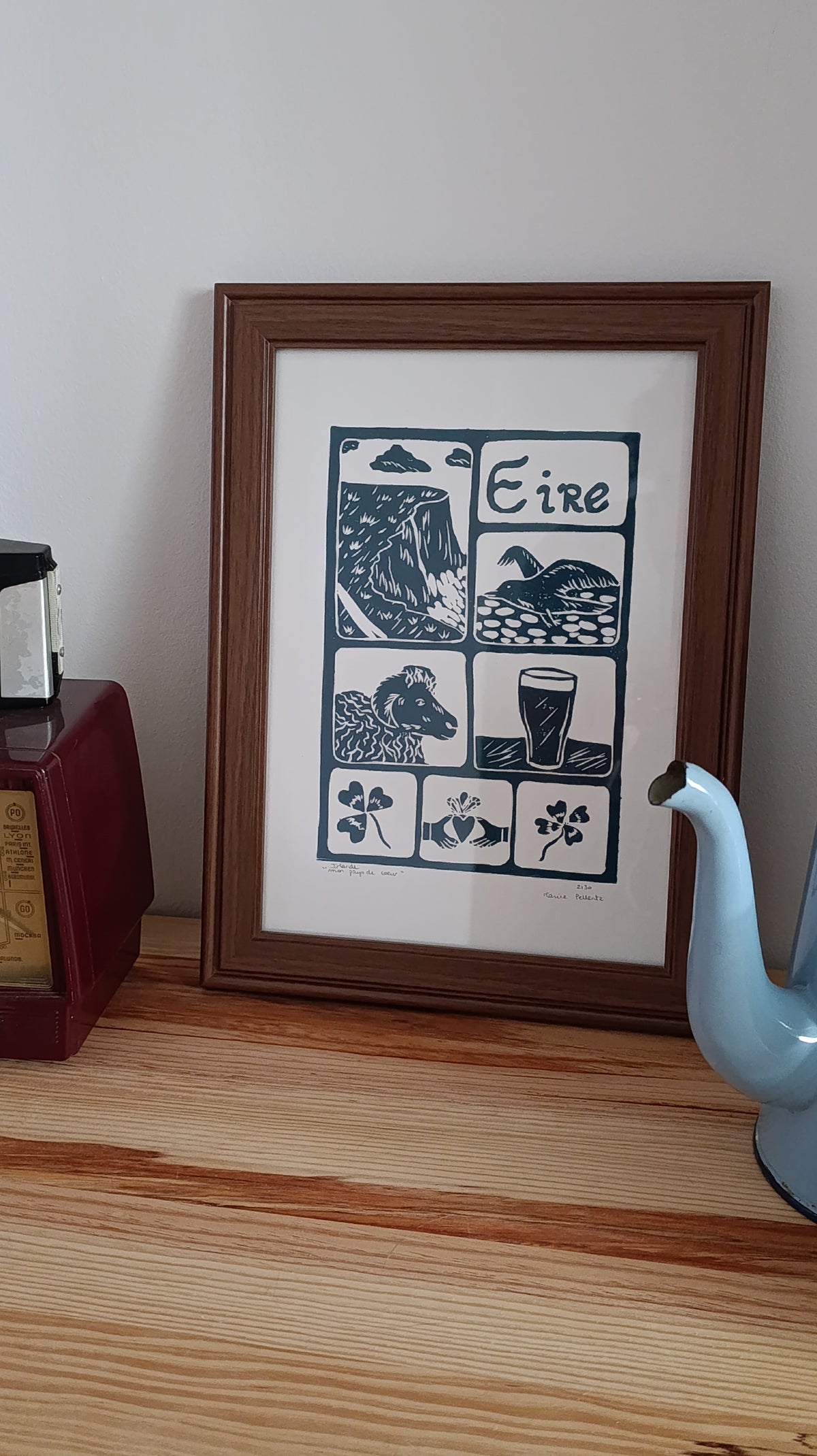 Linogravure "Irlande, mon pays de cœur" – Estampe artisanale signée - Format A4