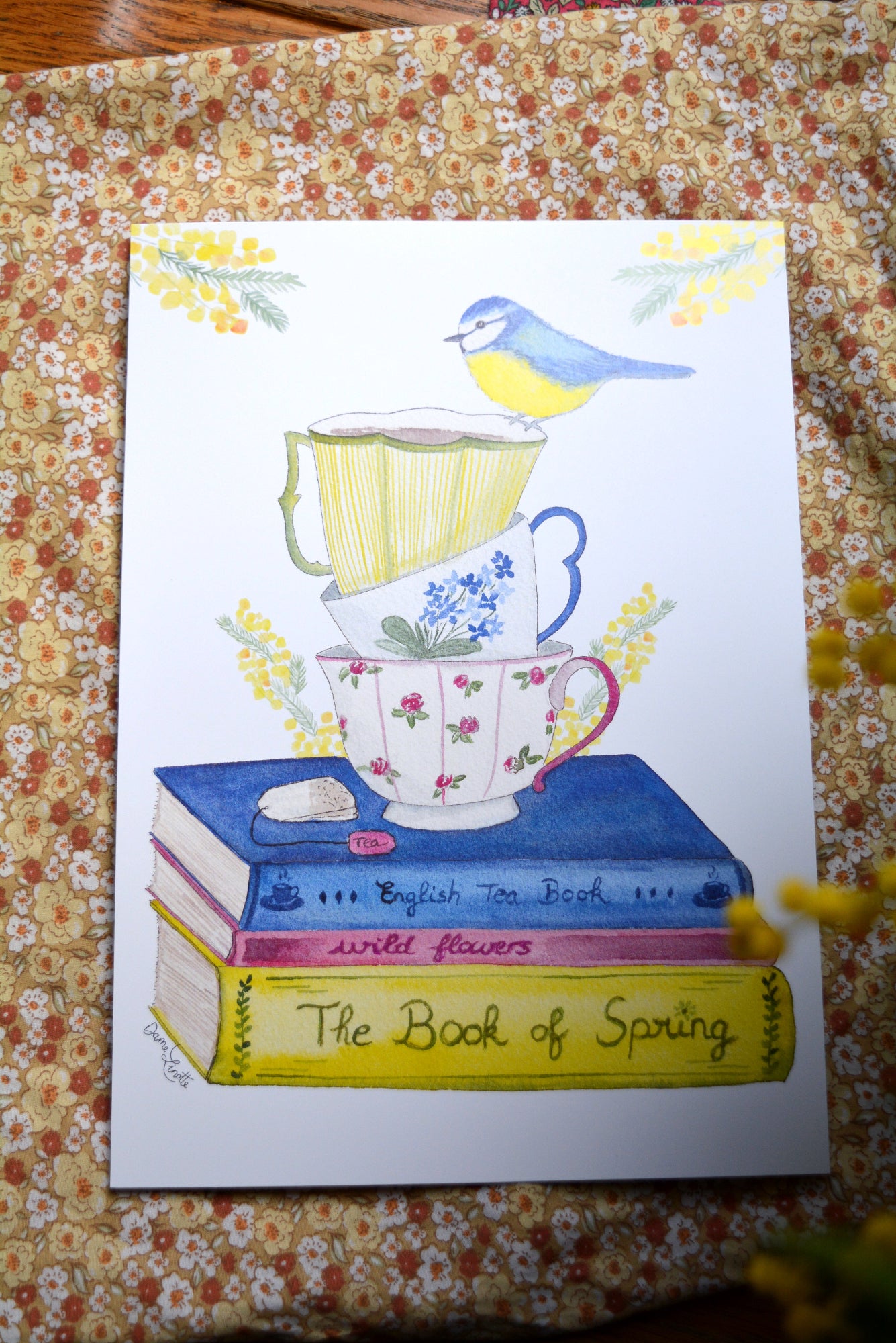 affiche a4 mesange tasses livres