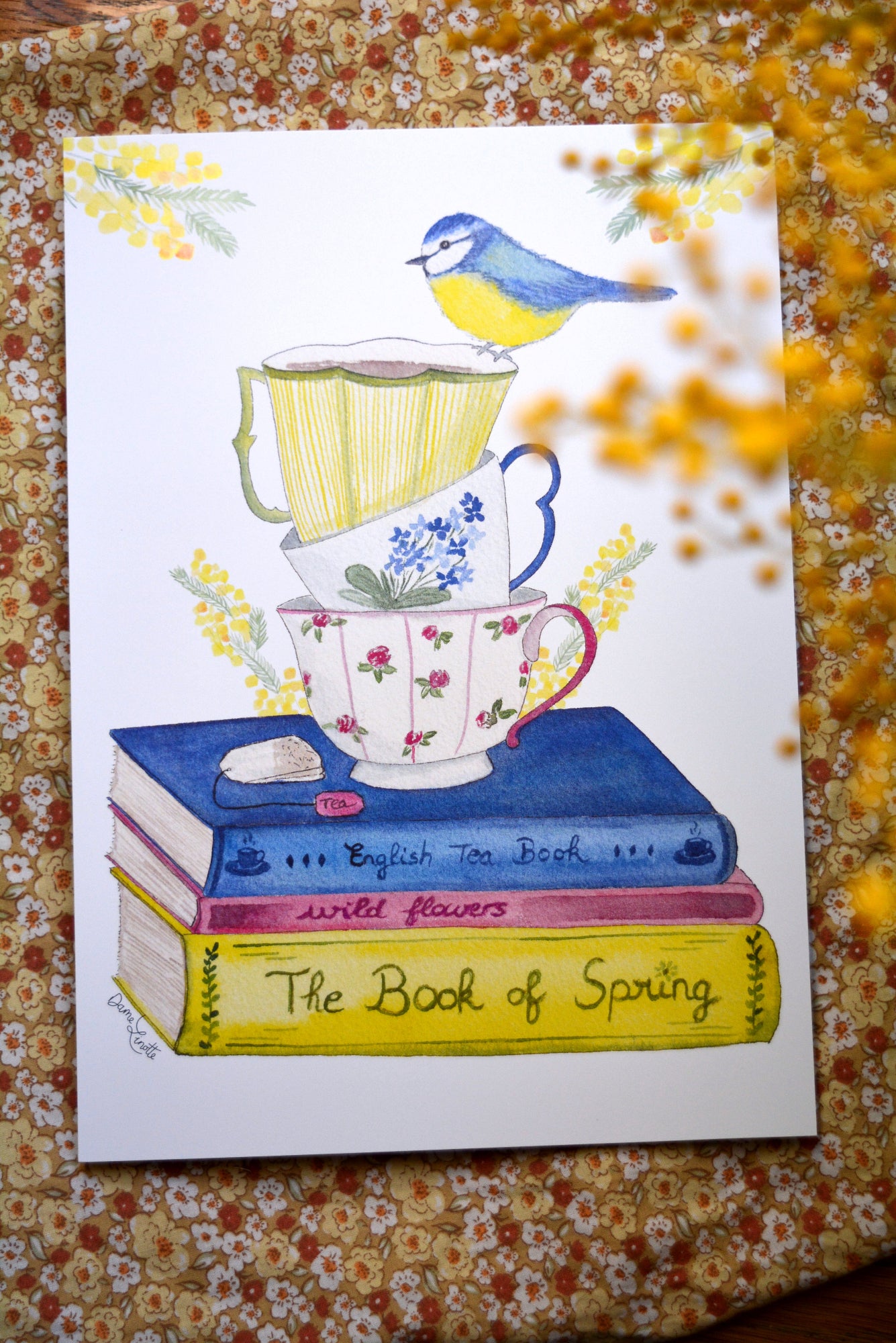 affiche a4 mesange tasses livres