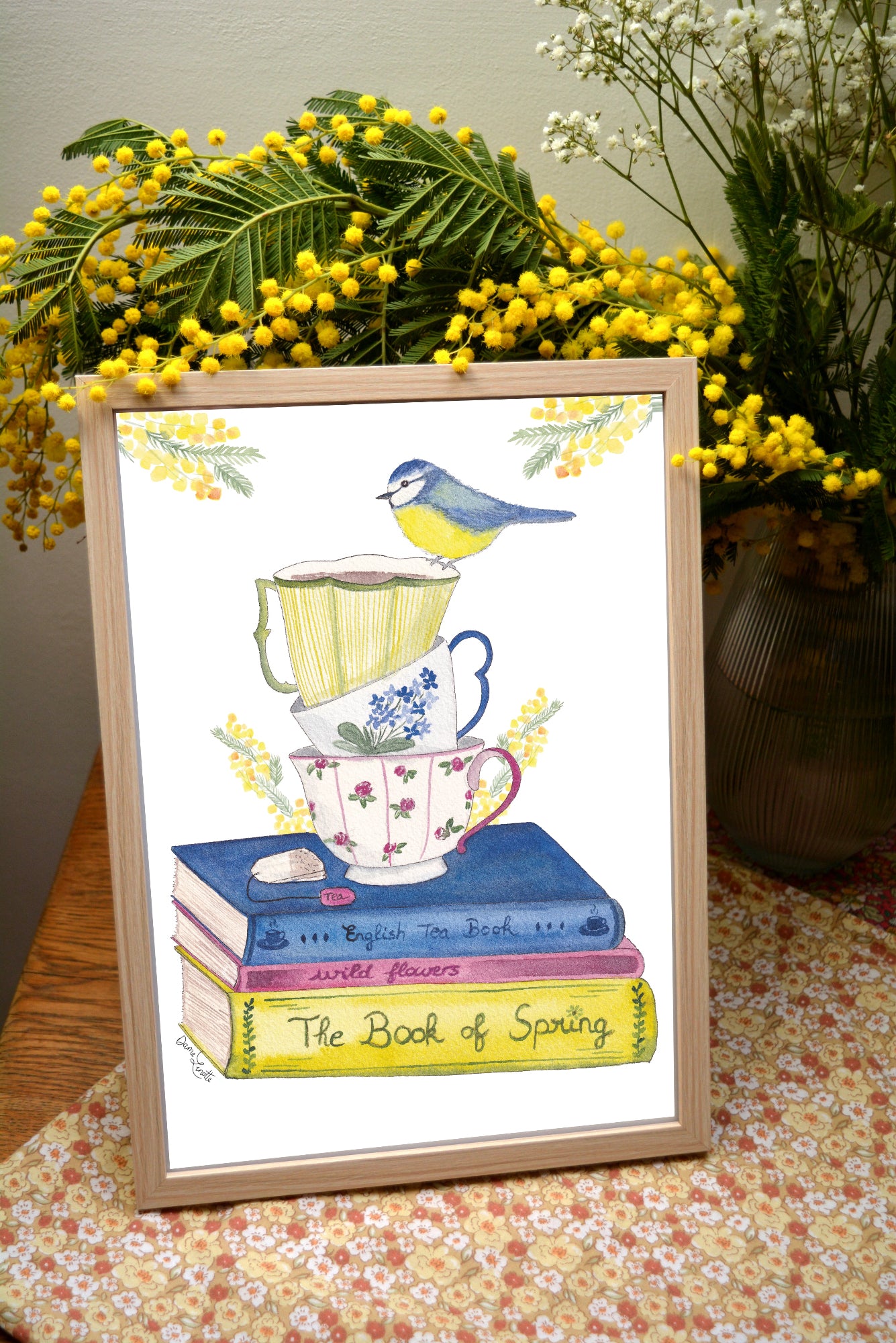 affiche a4 mesange tasses livres