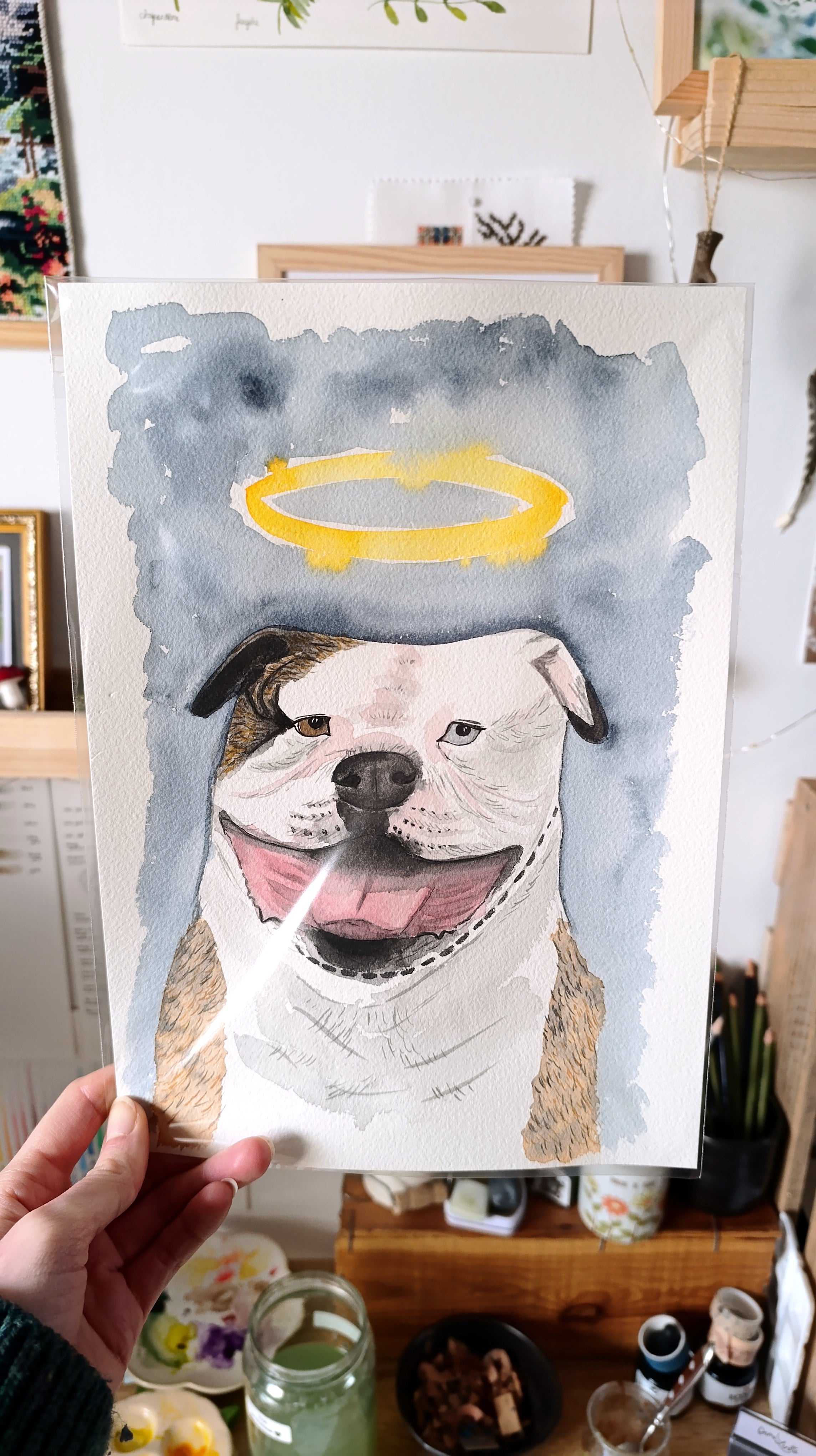 aquarelle personnalisée chien bulldog