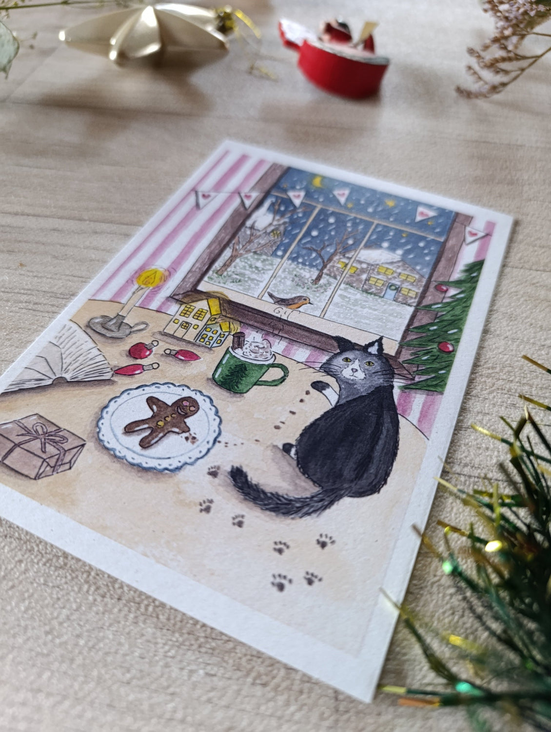 carte postale chat de noël 