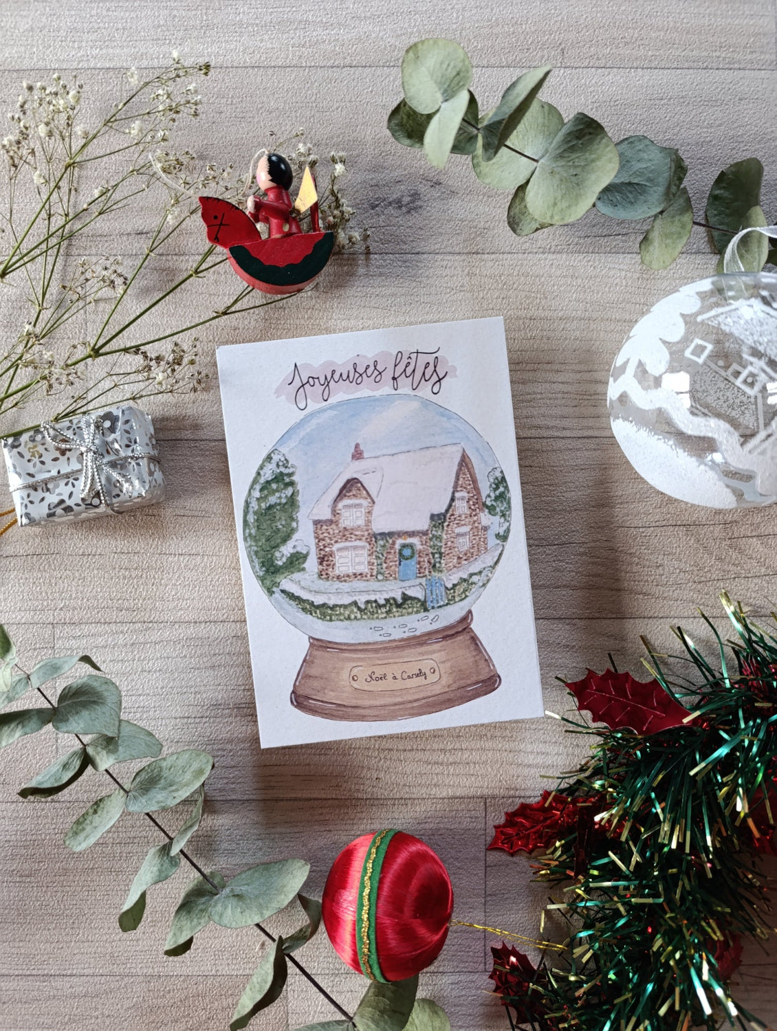 carte postale cottage joyeuses fêtes