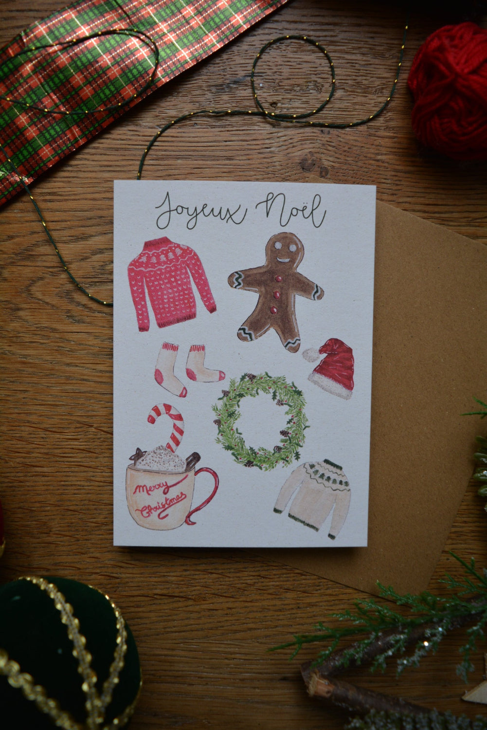 carte postale joyeux noël enveloppe kraft