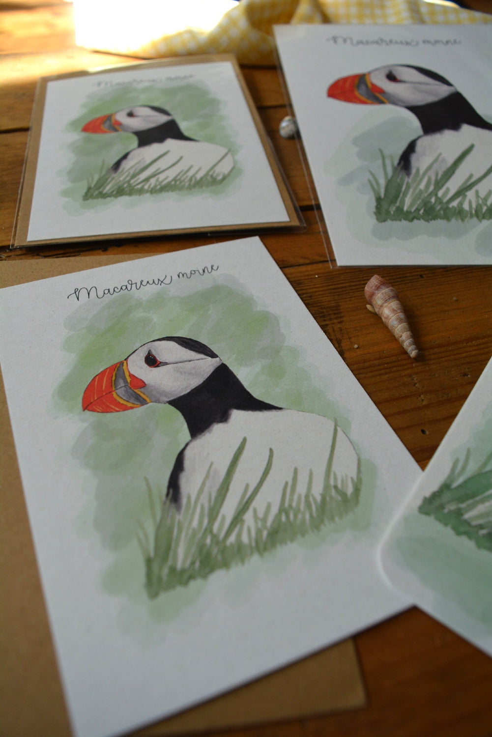 carte postale macareux moine et son enveloppe kraft