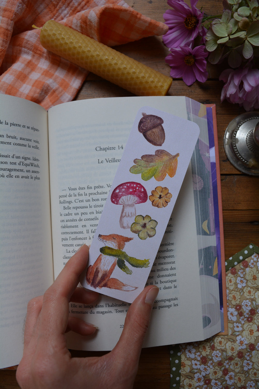 marque page automne renard feuille et champignon