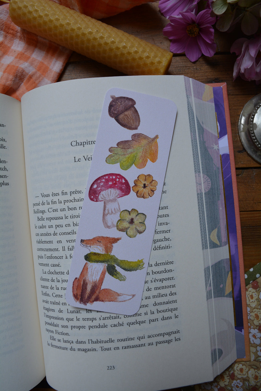 marque page automne renard feuille et champignon