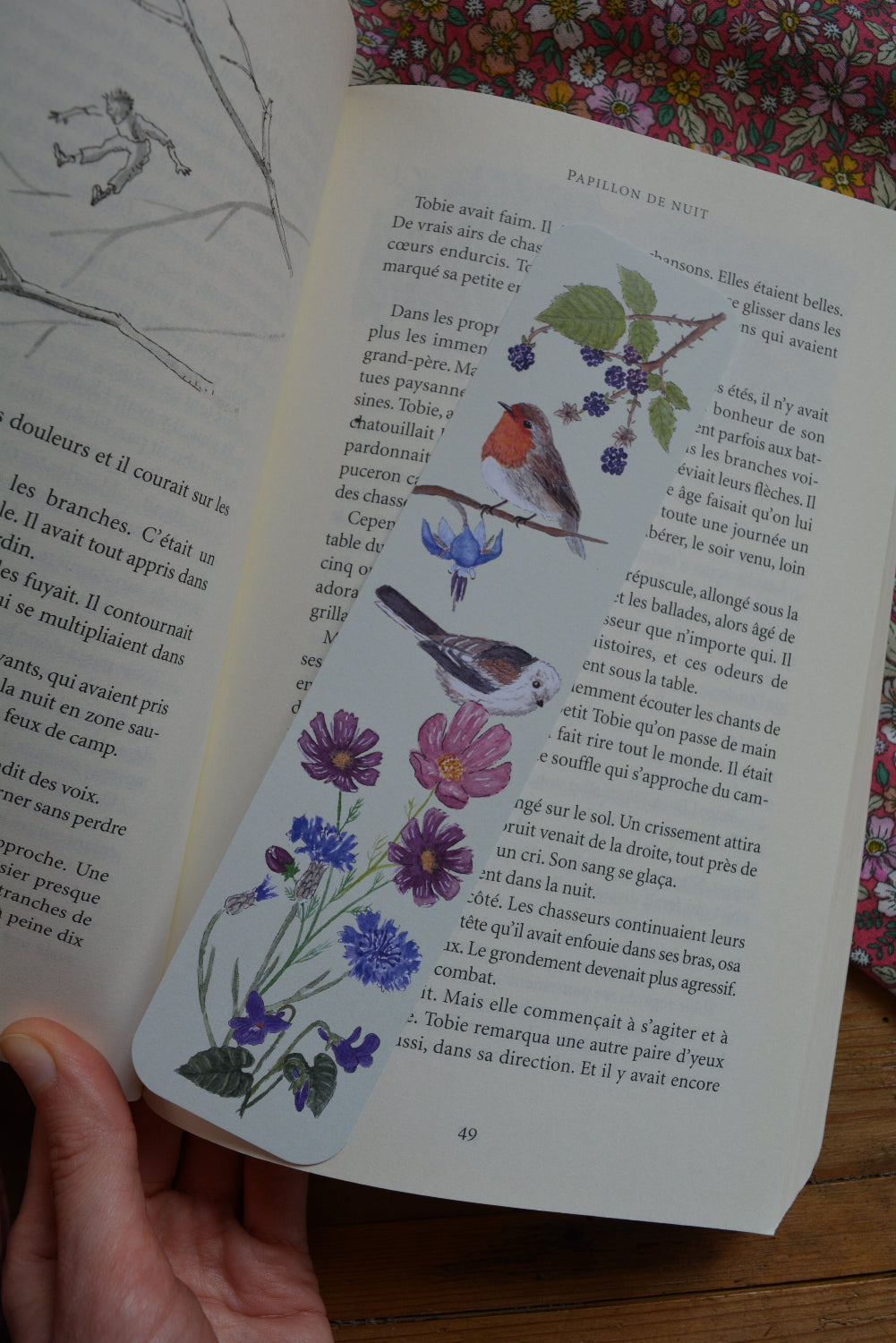 marque page printemps avec oiseaux et fleurs