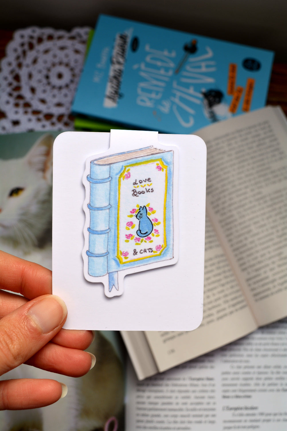 marque page magnetique chat et livre