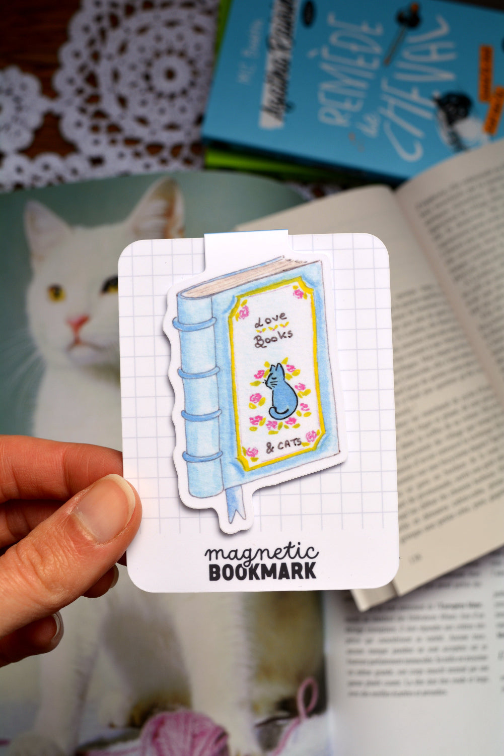 marque page magnetique livre et chat