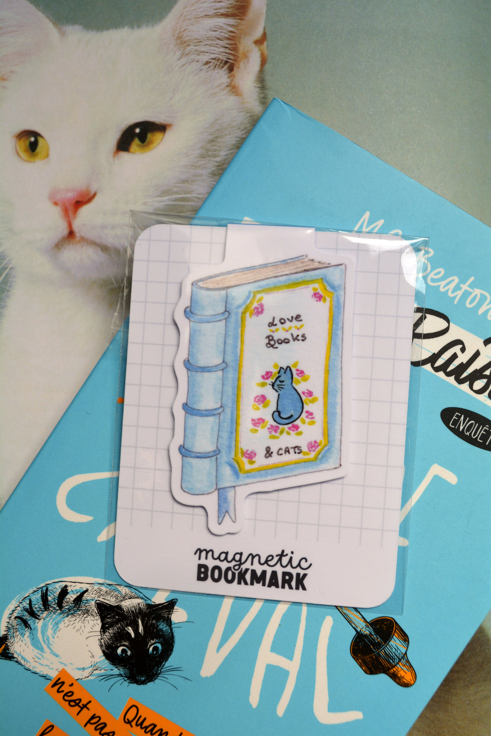 marque page magnetique chat et livre