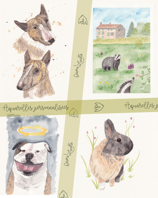 Aquarelle personnalisée 2 animaux