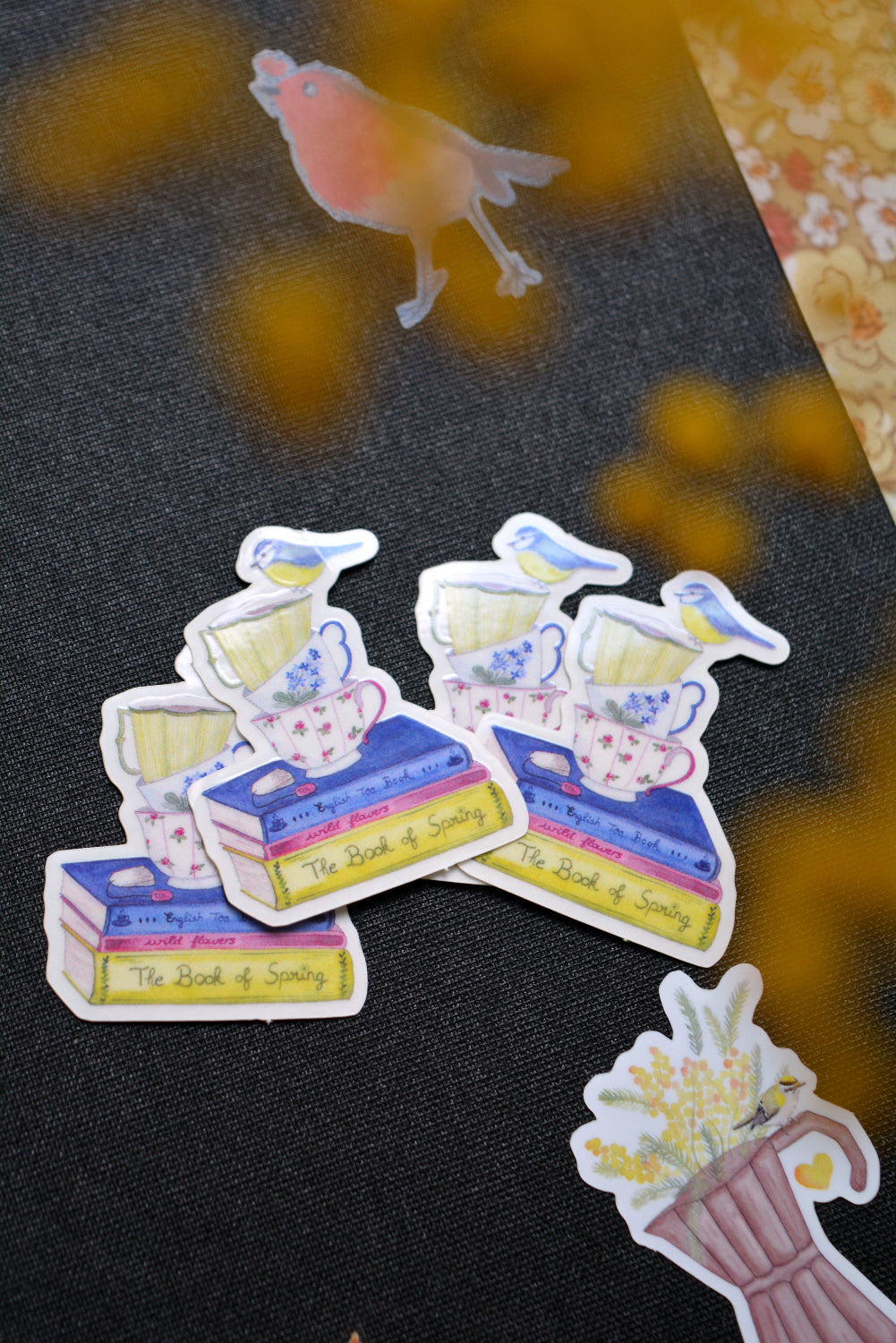 sticker mesange livres tasses